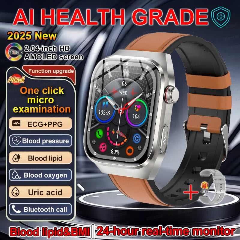 2025 New ECG+PPG Clock Smartwatch Men Uric Acid Blood Pressure Blood Oxygen Body Analysis Heart Health Monitor Smart Watch lady