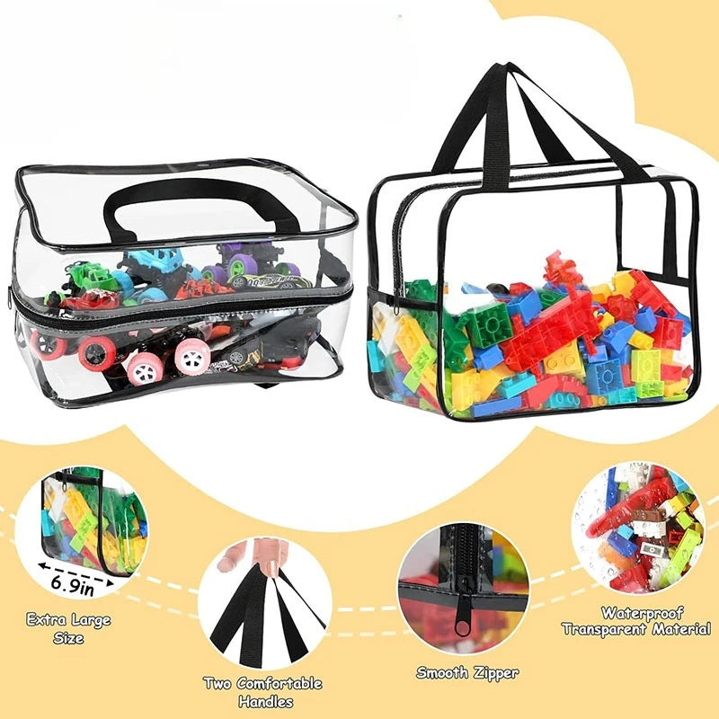 Waterproof Zippered Toy Storage Bag, Transparent PVC Travel Pouch for Sand Beach Puzzles, Cosmetic Toiletry Organizer