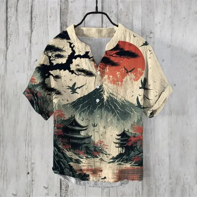Fashionable men's V-neck shirt with 3D animal print men's short sleeved top, loose and comfortable new style