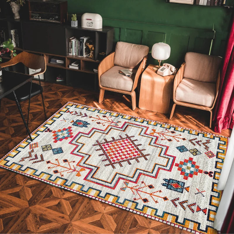 VIKAMA Bohemian Machine Washable Living Room Carpet Soft Non-Slip Ethnic Style Bedroom Cloakroom Carpet Foldable Home Decor