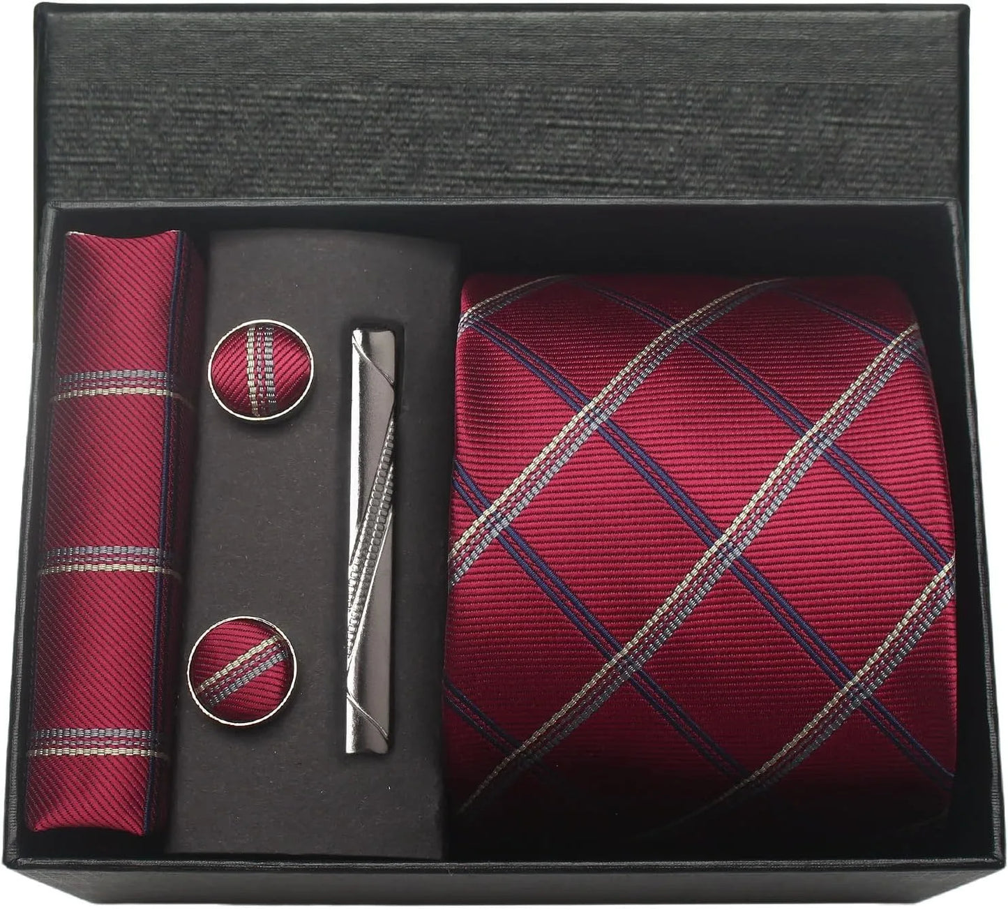 Classic 100% Silk Men's Ties In Gift box 8cm Plaid Dot Striped Business Necktie Handkerchief Cufflinks Wedding Party Tie Set