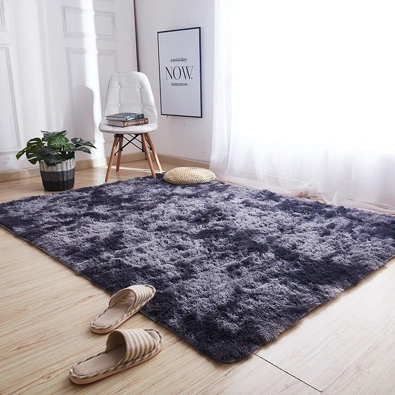 VIKAMA Tie-dyed Plush Carpet Living Room Rug Floor Mat Teenage Girl Bedroom Bedside Rug Large Area Plush Carpet Rug Home Decor