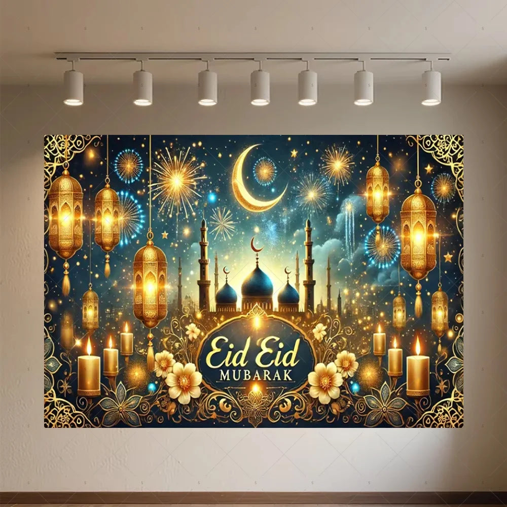 Background of The Moon Mosque Themed Party During Eid Fitr, Islamic Muslim Karim Ramadan Party Decoration Photography Background