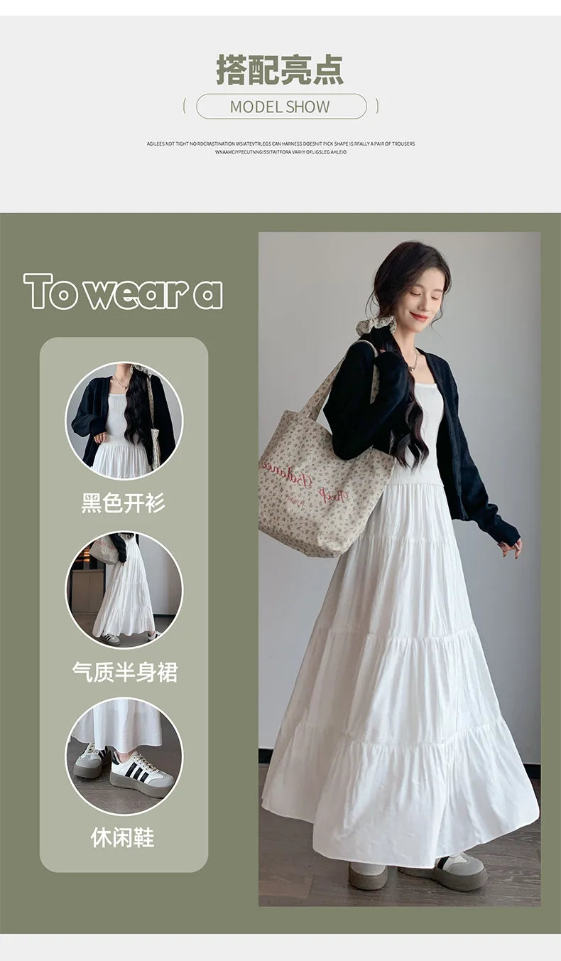 Elegant White Ruffled Long Skirts for Women High Waist A Line Maxi Skirt Woman Spring Summer Casual Loose Korean Umbrella Skirt
