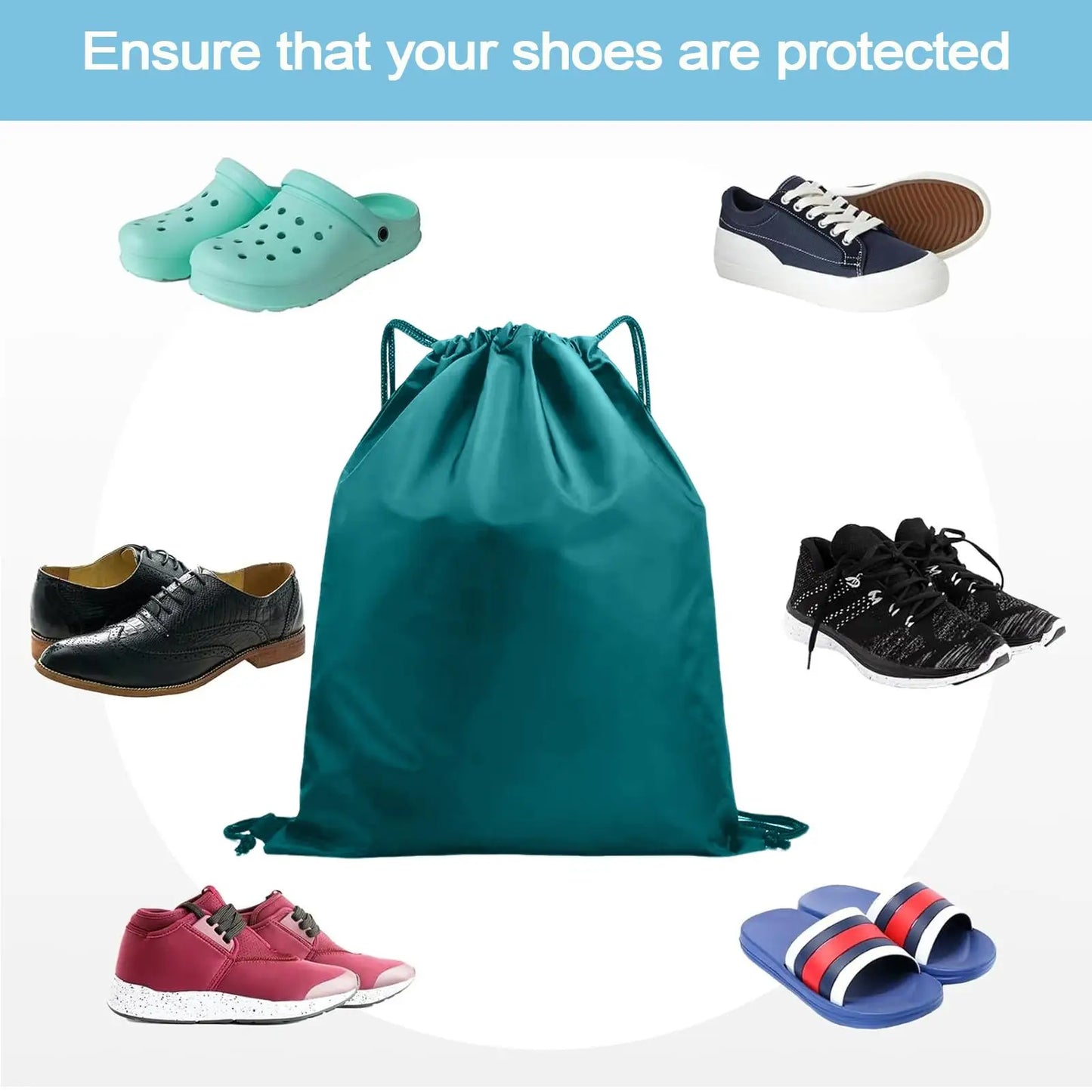 2 Pack Waterproof Drawstring Bags 30x20cm Reusable PE Pouch for Shoes Wet Clothes Outdoor Gym Swimming Travel Sports Storage Bag