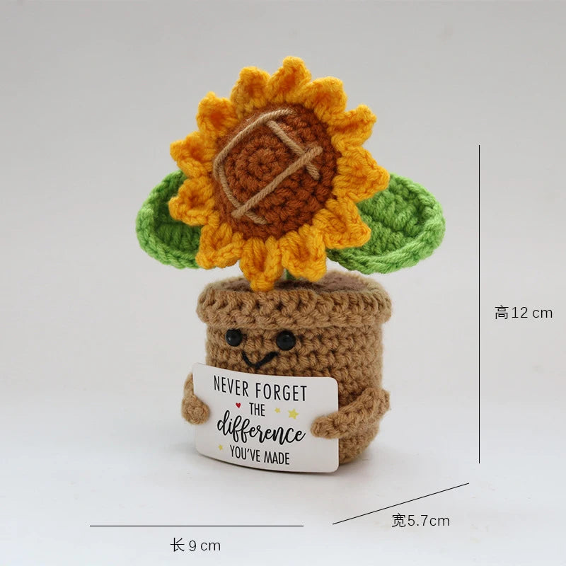 New Crochet SunFlowers Cute Knitting Flowers Potted Graduation Gift Handwoven Plant Car Table Home Decor Items
