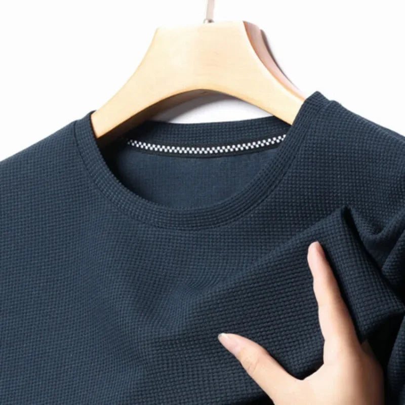 Men's Waffle Knit Short Sleeve T-Shirt Casual Solid Color Crew Neck Soft Comfortable Top for Summer