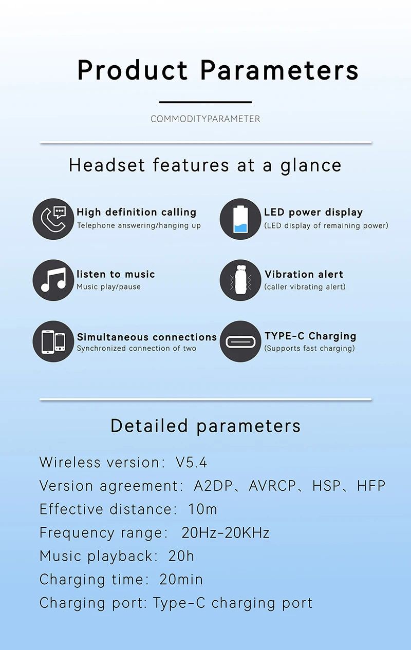 K88 Lavalier Business Bluetooth 5.4 Headphone Talk/Music Time 20 Hours,LED Digital Display,Noice Cancelling Wireless Earphones