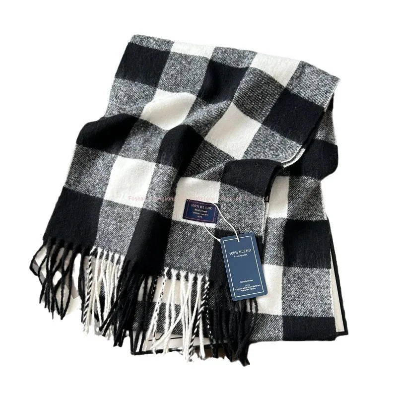 2025autumn andwinter classic checkered printed fashionable scarf style for couples, Australian imitation wool texture warm scarf
