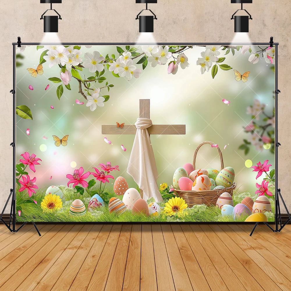 Easter Jesus Communion Cross Theme Banner Shooting Background Cloth, Children Birthday Decoration Photography Studio Background