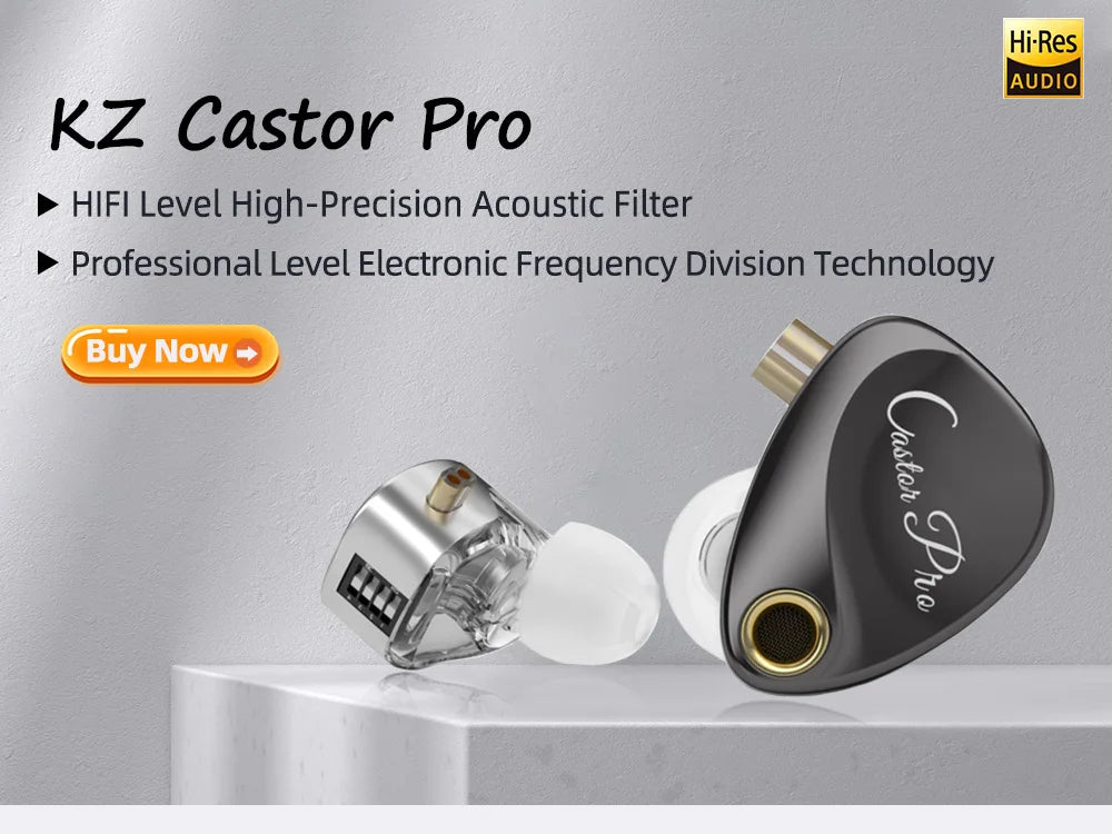 KZ Castor Wired Earbuds Improved Bass HiFi Earphone 2 Dynamic High-end Tunable Balanced Armature In-ear Headphone Music Headset