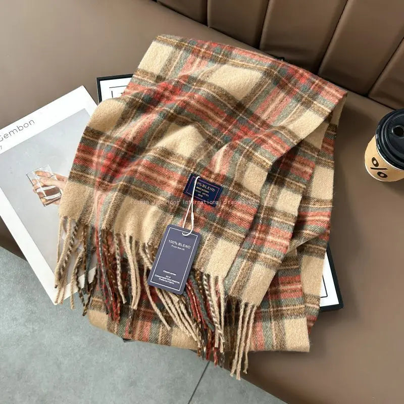 2025autumn andwinter classic checkered printed fashionable scarf style for couples, Australian imitation wool texture warm scarf