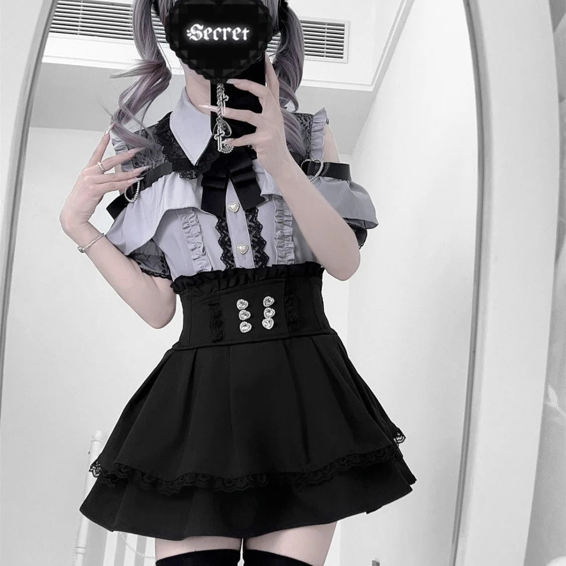 k Gothic Sle oulder Bared irt And f Skirt Set Spring Autumn Sweet Subculture Encounter Jk orm Two Piece Set f...