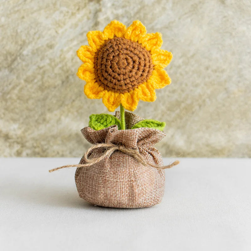 New Crochet SunFlowers Cute Knitting Flowers Potted Graduation Gift Handwoven Plant Car Table Home Decor Items
