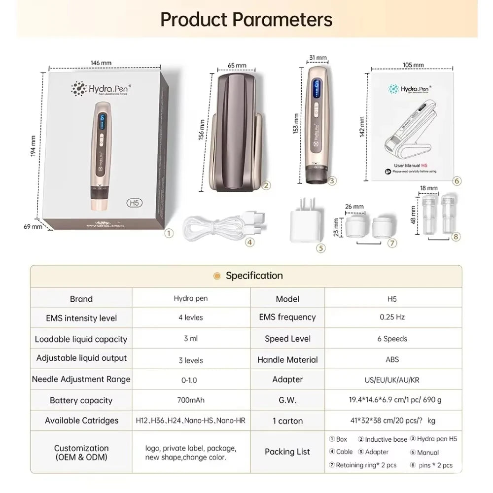 New  EMS Microcurrent Hydra Pen H5 Mesotherapy Automatical Serum Applicator Beauty & Care Derma Microneedling Pen