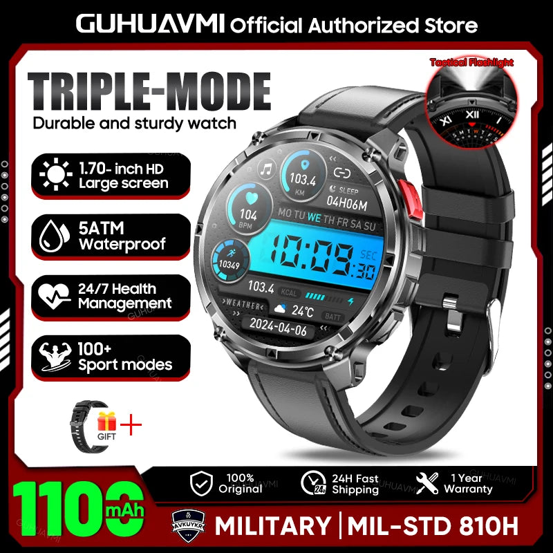 New T-Rex3 1100mAh Large Battery Durable Adult Smart Watch 1.7-inch GPS trackr Compass 5ATM Waterproof BT Call Sports Smartwatch