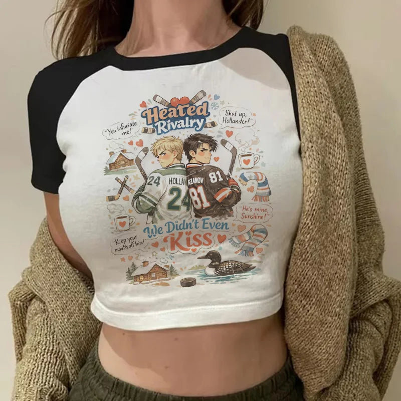 Heated Rivalry Print Graphic Crop Top Women's Sexy Cropped T Shirt Gothic Vintage T-Shirt Women Fashion Y2k Tshirt Clothes Girls