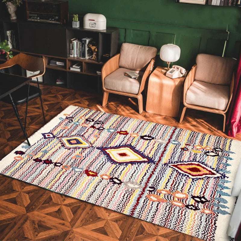 VIKAMA Bohemian Machine Washable Living Room Carpet Soft Non-Slip Ethnic Style Bedroom Cloakroom Carpet Foldable Home Decor
