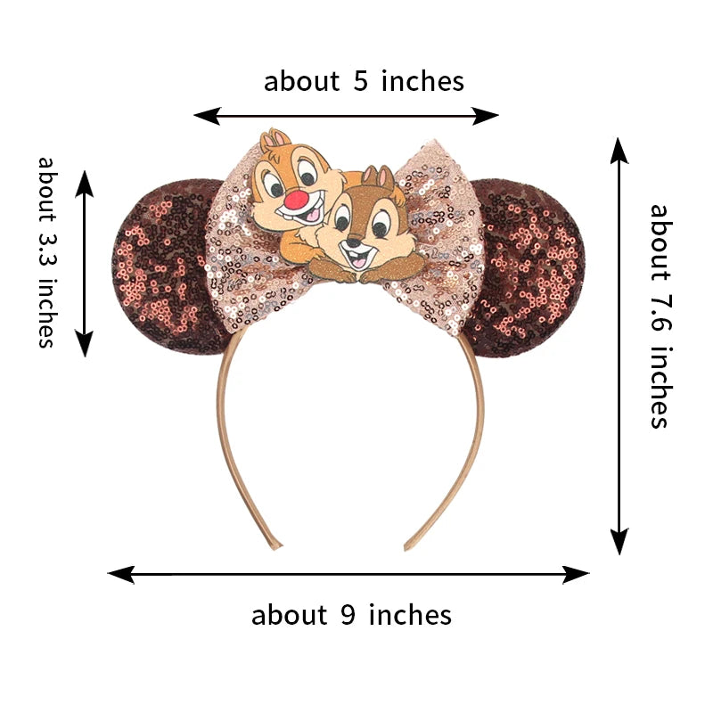 2025 Mickey Mouse Ear Headband Chip and Dale Bow Sequin Hairband Women Hair Hoop Birthday Gift Adult/Child Cosplay Accessories