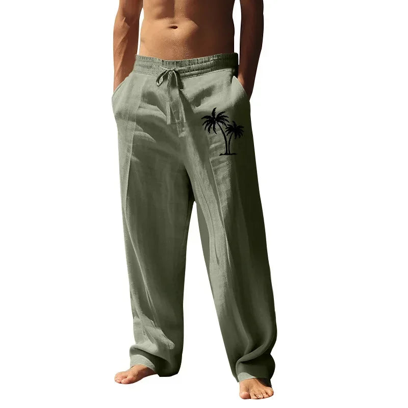 2025 Men's Coconut Printed Breathable Cotton and Linen Loose Casual Sports Pants