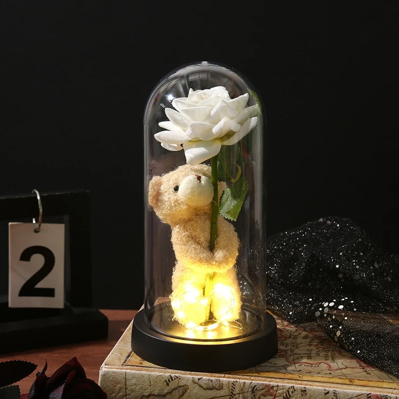 Artificial Rose Flowers Eternal Rose LED Light Foil Flower in Glass Cover Simulation Rose Flower Christmas Valentine's Day Gifts