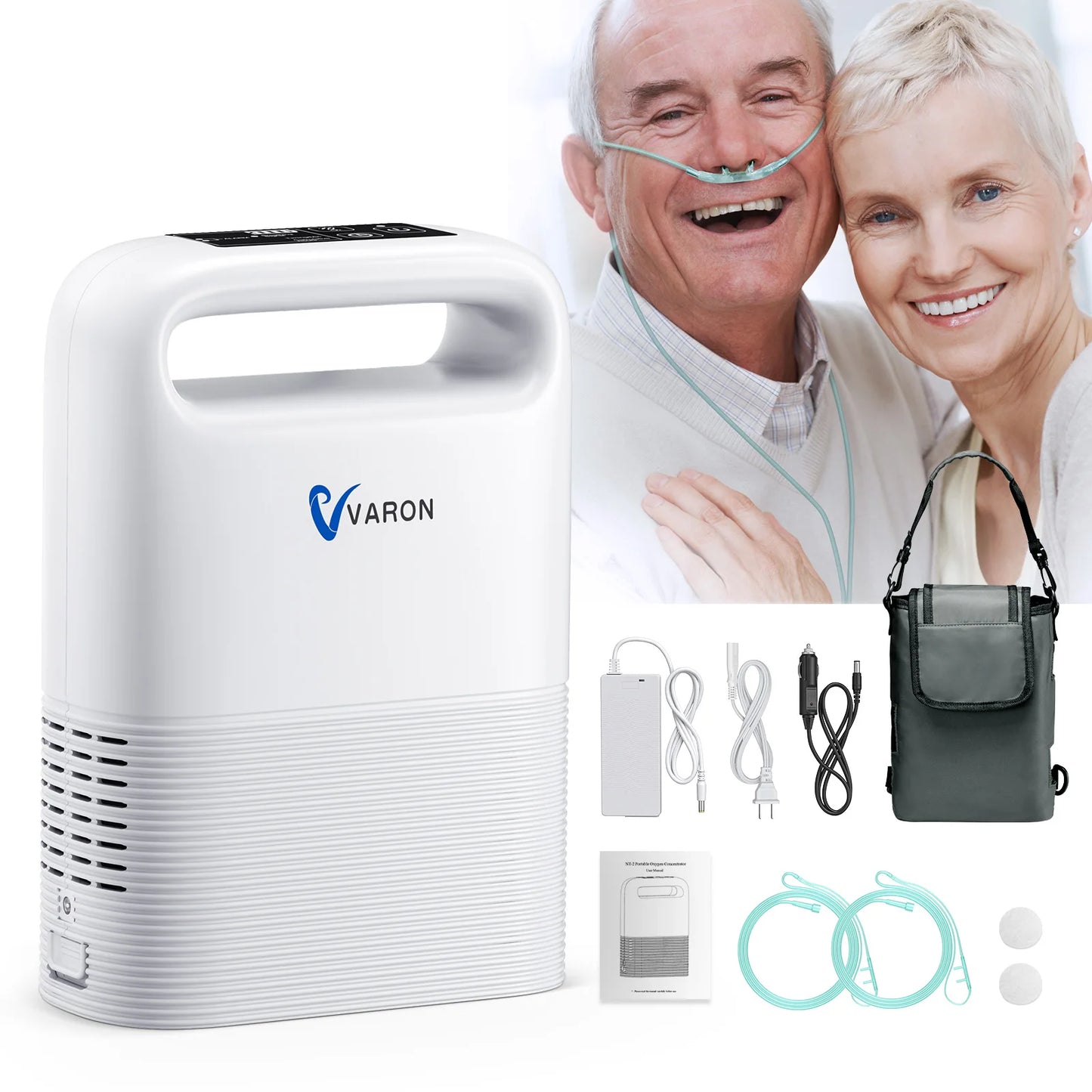 Varon Portable 93±3% 1-5 Level Oxygen Concentration Pulse Dual Oxygen Delivery Modes Removeable Battery For Outdoor Travel Use