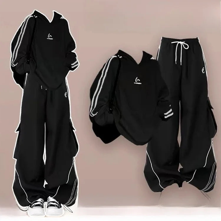 Korean Sle College Girl Sweatirt And Pants Set Spring Autumn Cool Streetwear Two Piece Set Long Sve Hooded Hoodie