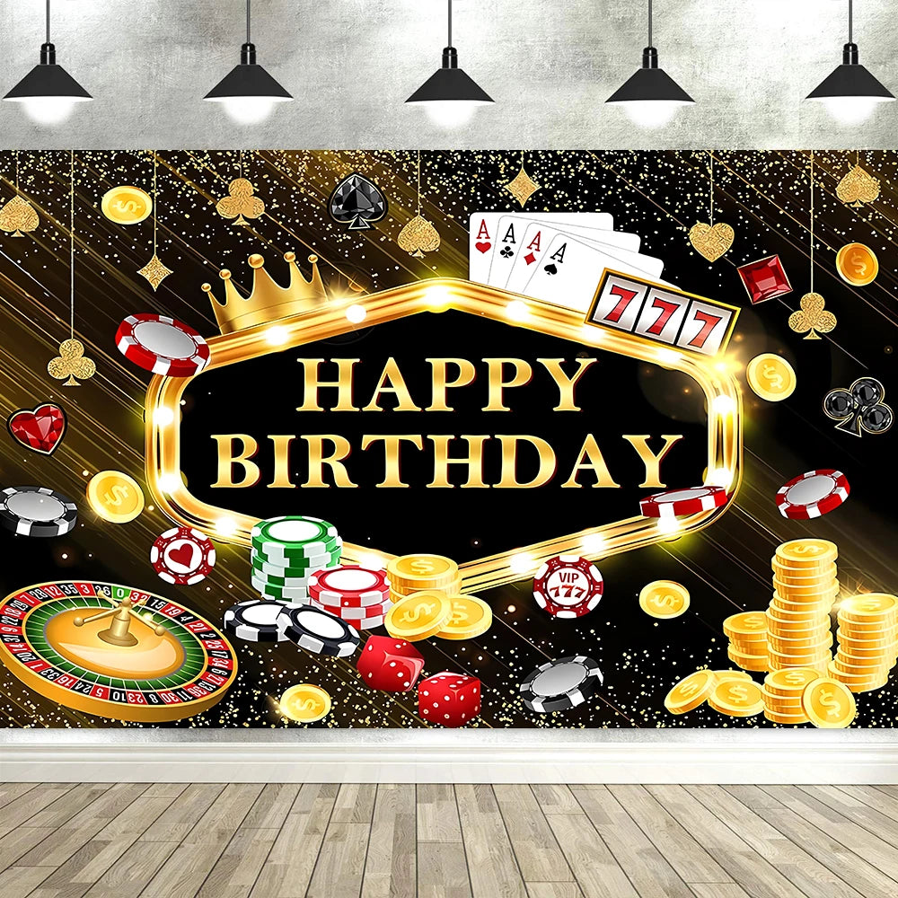 Las Vegas Casino Night Carnival Theme Banner Background Cloth, Poker Dice Birthday Party Decoration Photography Studio Backdrop