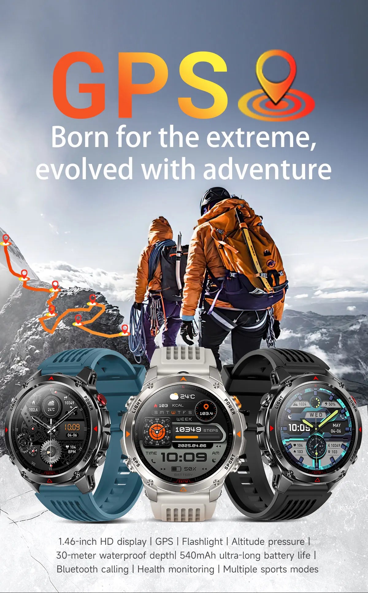 Forerunner 570 GPS Smart Watch 3ATM Waterproof  AMOLED Screen MULTI-BAND GNSS Compass Altimeter Flashlight Sports Smartwatch Men