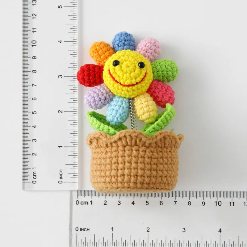 New Crochet SunFlowers Cute Knitting Flowers Potted Graduation Gift Handwoven Plant Car Table Home Decor Items