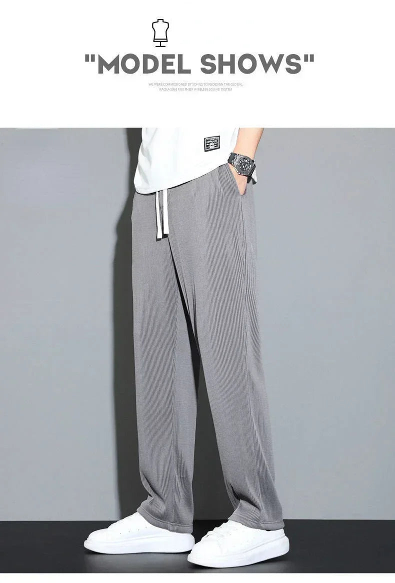 Summer Loose Ice Silk Pants Men's Drape 100KG Size Long Pants Fat Casual Sports Pants Wide Leg Straight Pants Tide Brand