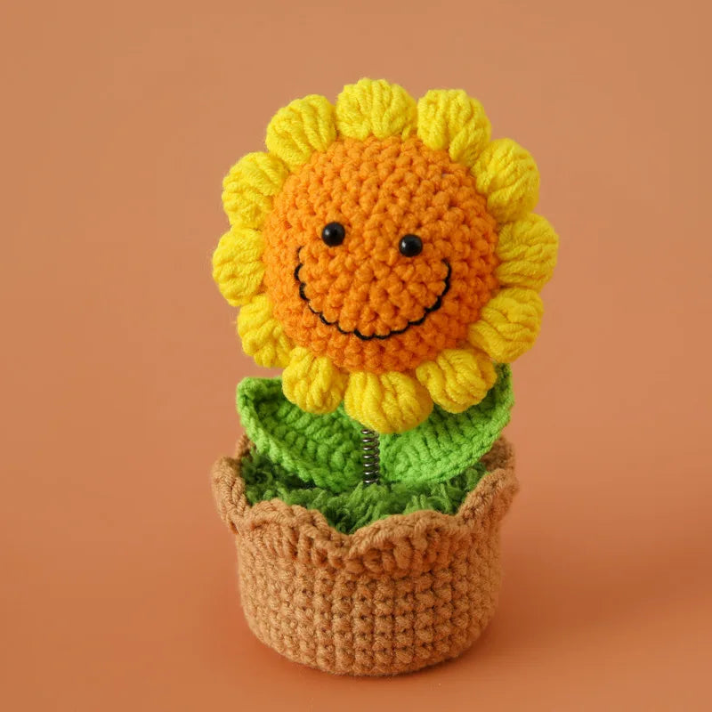 New Crochet SunFlowers Cute Knitting Flowers Potted Graduation Gift Handwoven Plant Car Table Home Decor Items