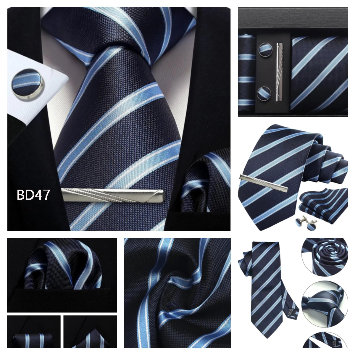 Classic 100% Silk Men's Ties In Gift box 8cm Plaid Dot Striped Business Necktie Handkerchief Cufflinks Wedding Party Tie Set