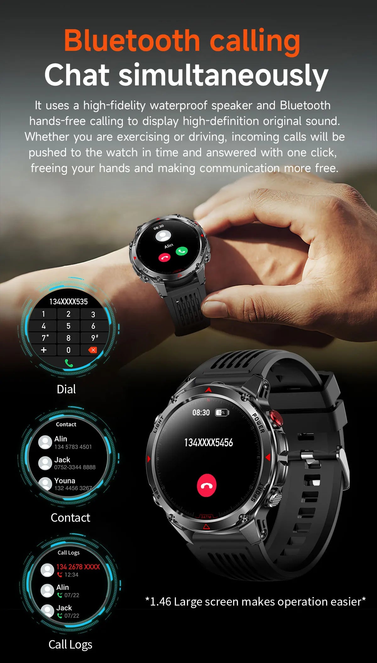 Forerunner 570 GPS Smart Watch 3ATM Waterproof  AMOLED Screen MULTI-BAND GNSS Compass Altimeter Flashlight Sports Smartwatch Men