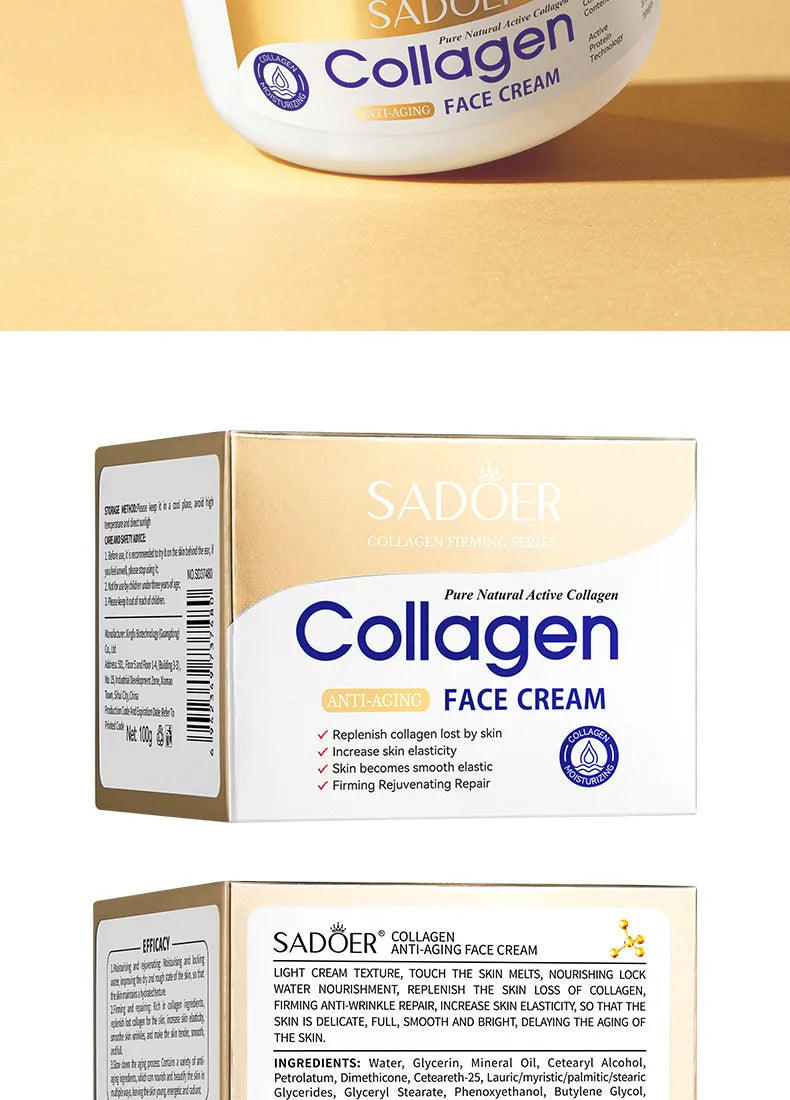 SADOER Collagen Firming Face Cream Moisturizing Hydrating Face Creams Faical Cream Beauty Face Skin Care Products