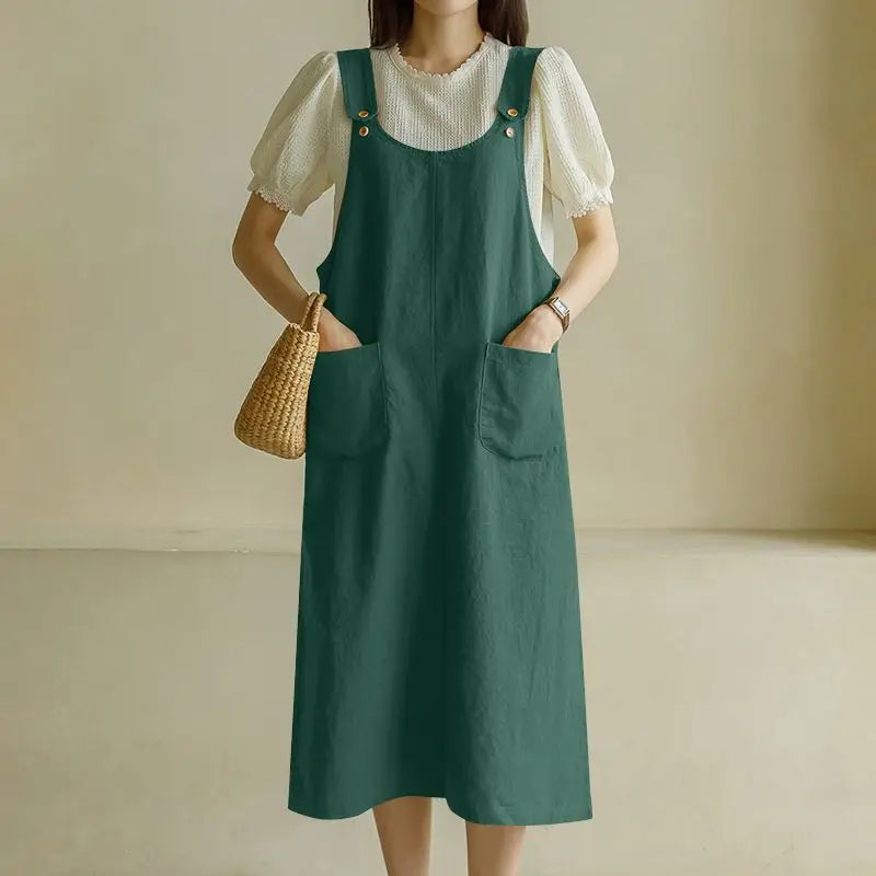 ZANZEA Women Tank Long Dress 2024 Summer Sleeveless Pockets Robe Casual Loose Adjust Suspender Sundress Fashion Solid Midi Dress