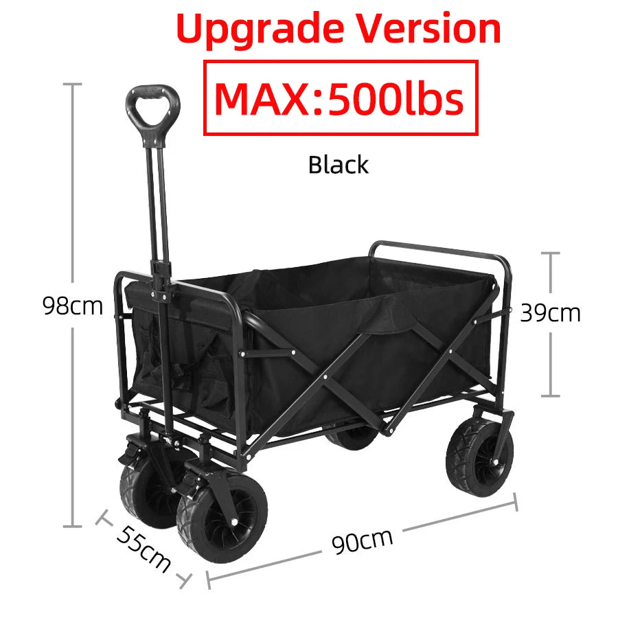 Collapsible Folding Utility Beach Wagon Cart Heavy Duty Large Capacity Fold Wagon Outdoor Trolley Portable Camping Cart Table