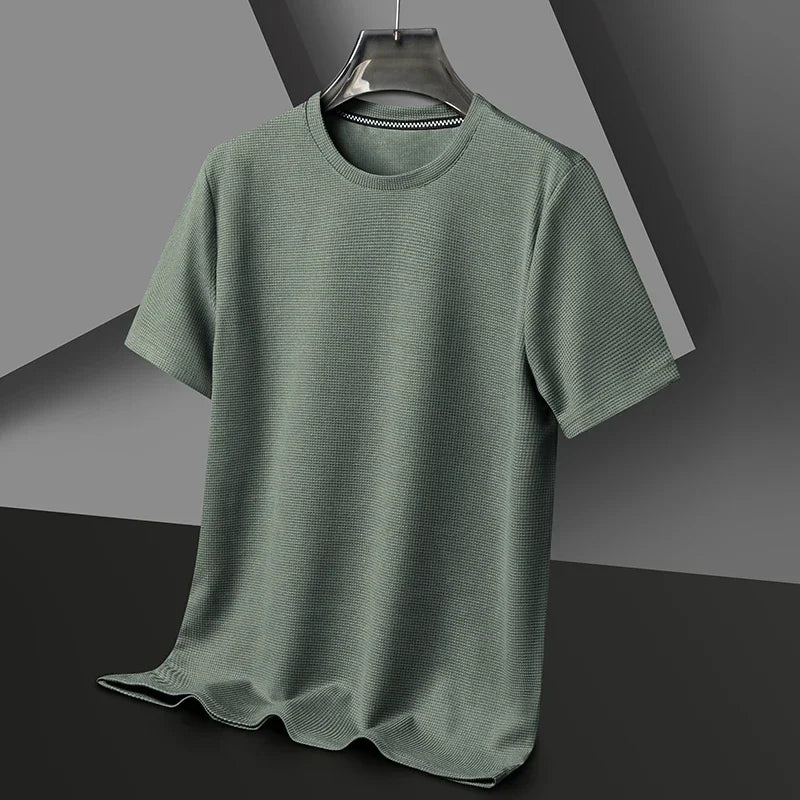 Men's Waffle Knit Short Sleeve T-Shirt Casual Solid Color Crew Neck Soft Comfortable Top for Summer