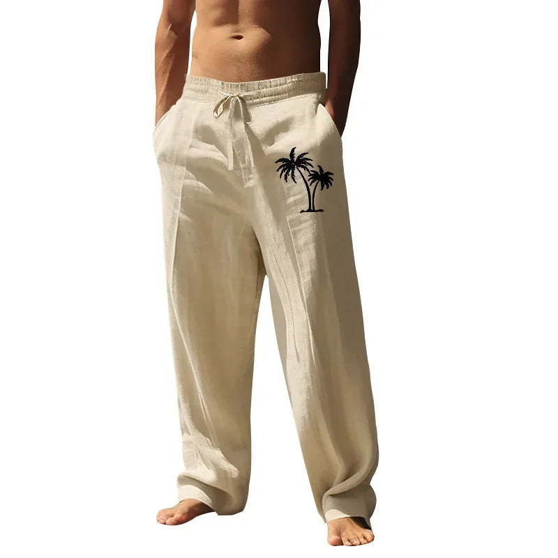 2025 Men's Coconut Printed Breathable Cotton and Linen Loose Casual Sports Pants