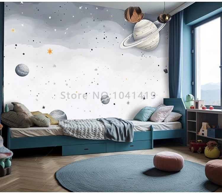 Custom Mural Wallpaper Cartoon Children's Room Kindergarten Cosmic Starry Sky Interior Background Wall Painting 3D Papel Tapiz