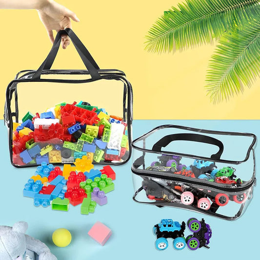 Waterproof Zippered Toy Storage Bag, Transparent PVC Travel Pouch for Sand Beach Puzzles, Cosmetic Toiletry Organizer