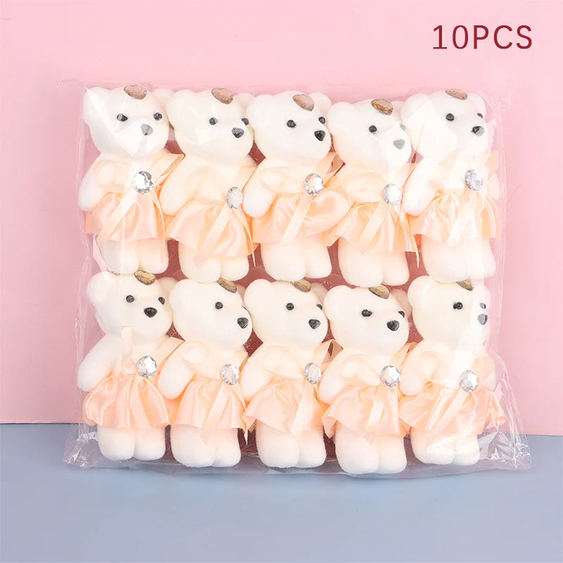 10Pcs 12cm Bear Flower Bouquet Toy Cartoon Doll Bear Bouquet Graduation Birthday Wedding Gifts Party Decor small gifts