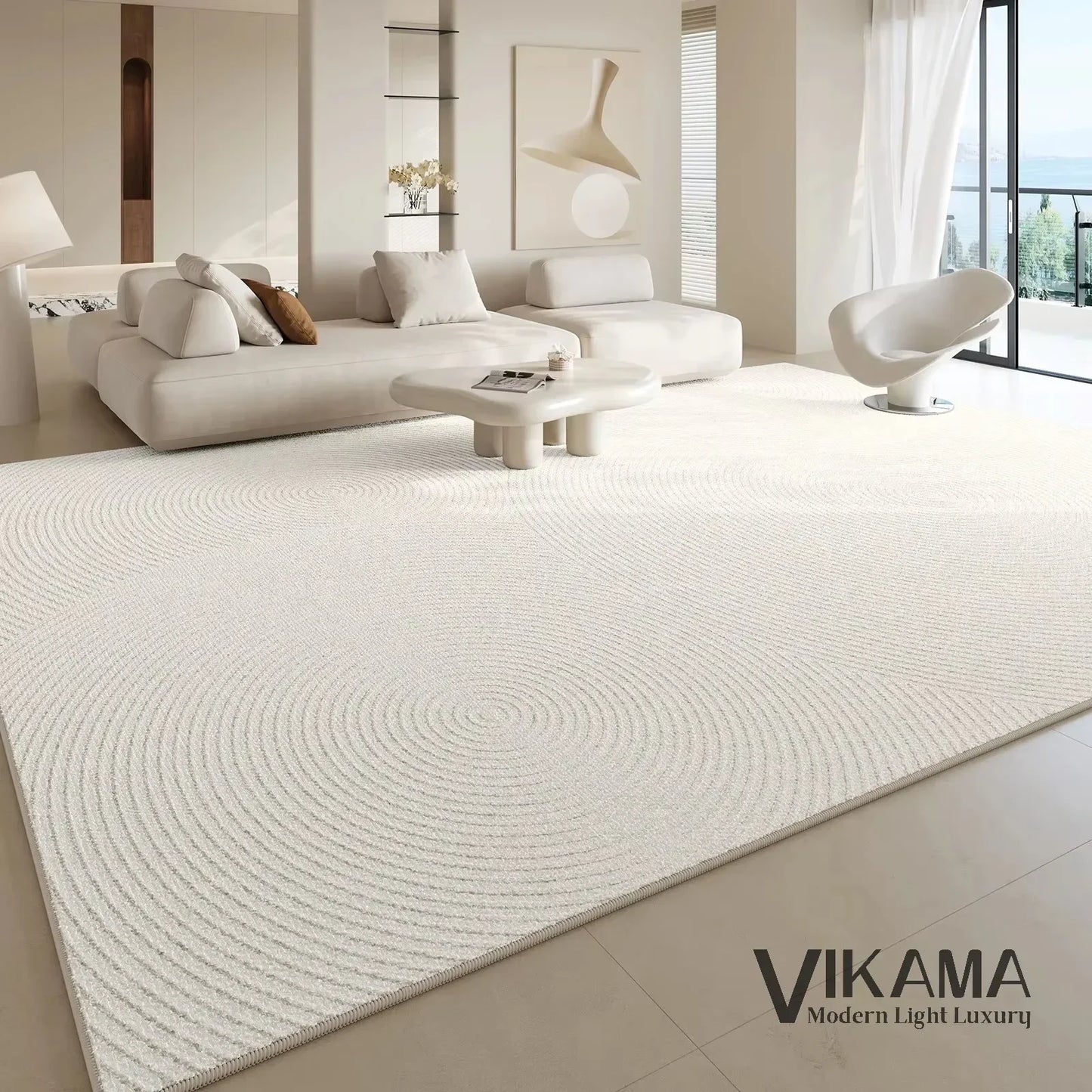VIKAMA Carpet Living Room Light Luxury Deluxe Cream Wabi-Sabi Home Bedroom Bed Absorbent Dirt Resistant Mat Home Decoration