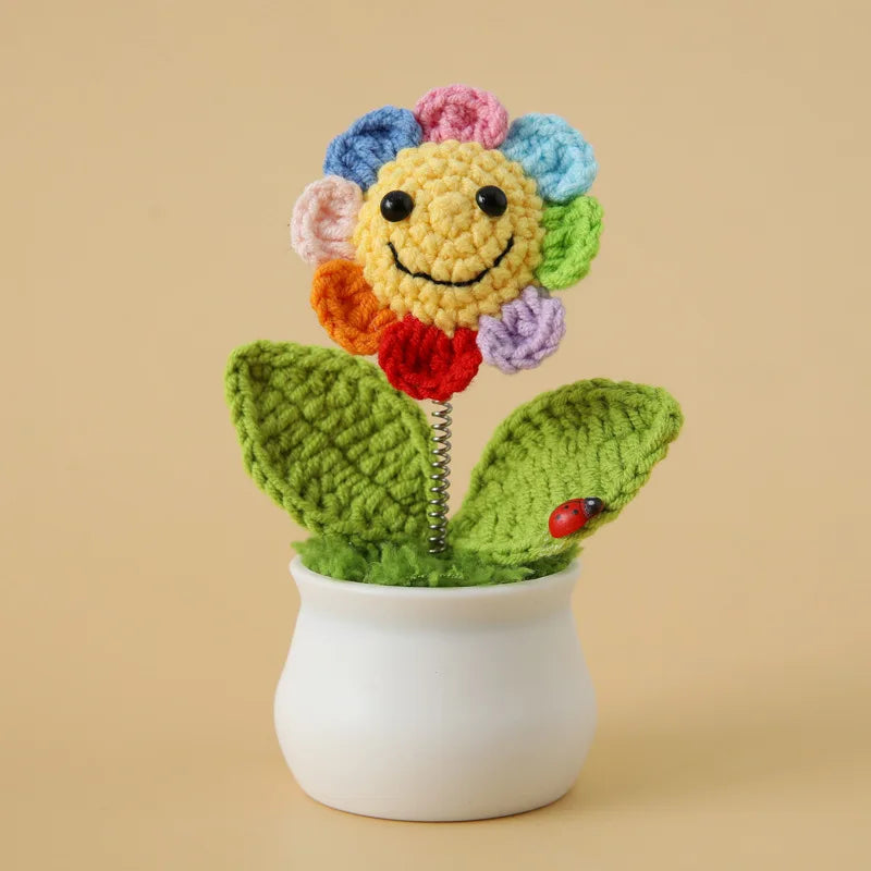 New Crochet SunFlowers Cute Knitting Flowers Potted Graduation Gift Handwoven Plant Car Table Home Decor Items