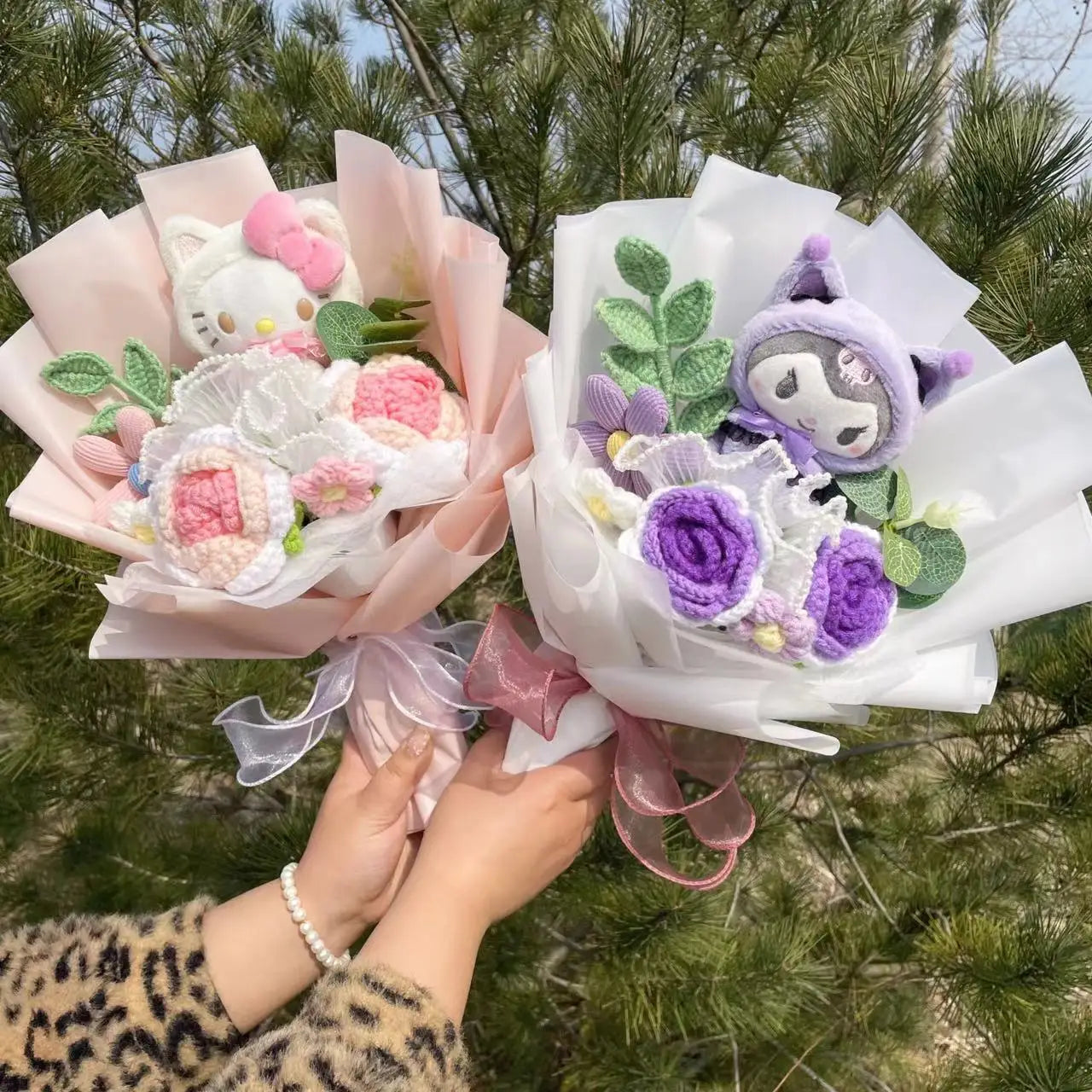 Kawaii Hello Kitty Cat Dolls With Artificial Flowers Creative Bouquet Christmas Valentine Birthday Graduation Gifts