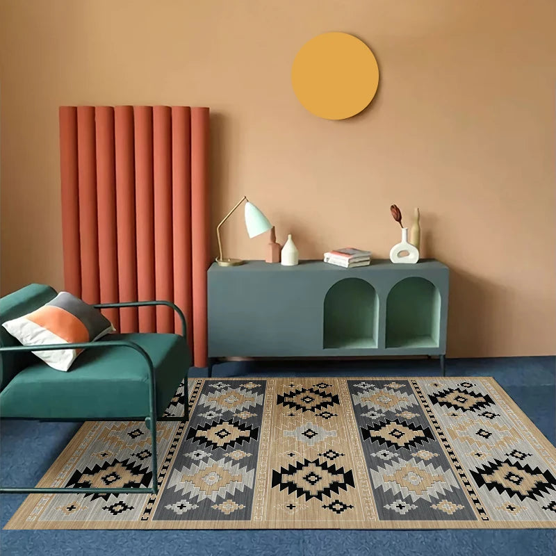 VIKAMA Bohemian Machine Washable Living Room Carpet Soft Non-Slip Ethnic Style Bedroom Cloakroom Carpet Foldable Home Decor