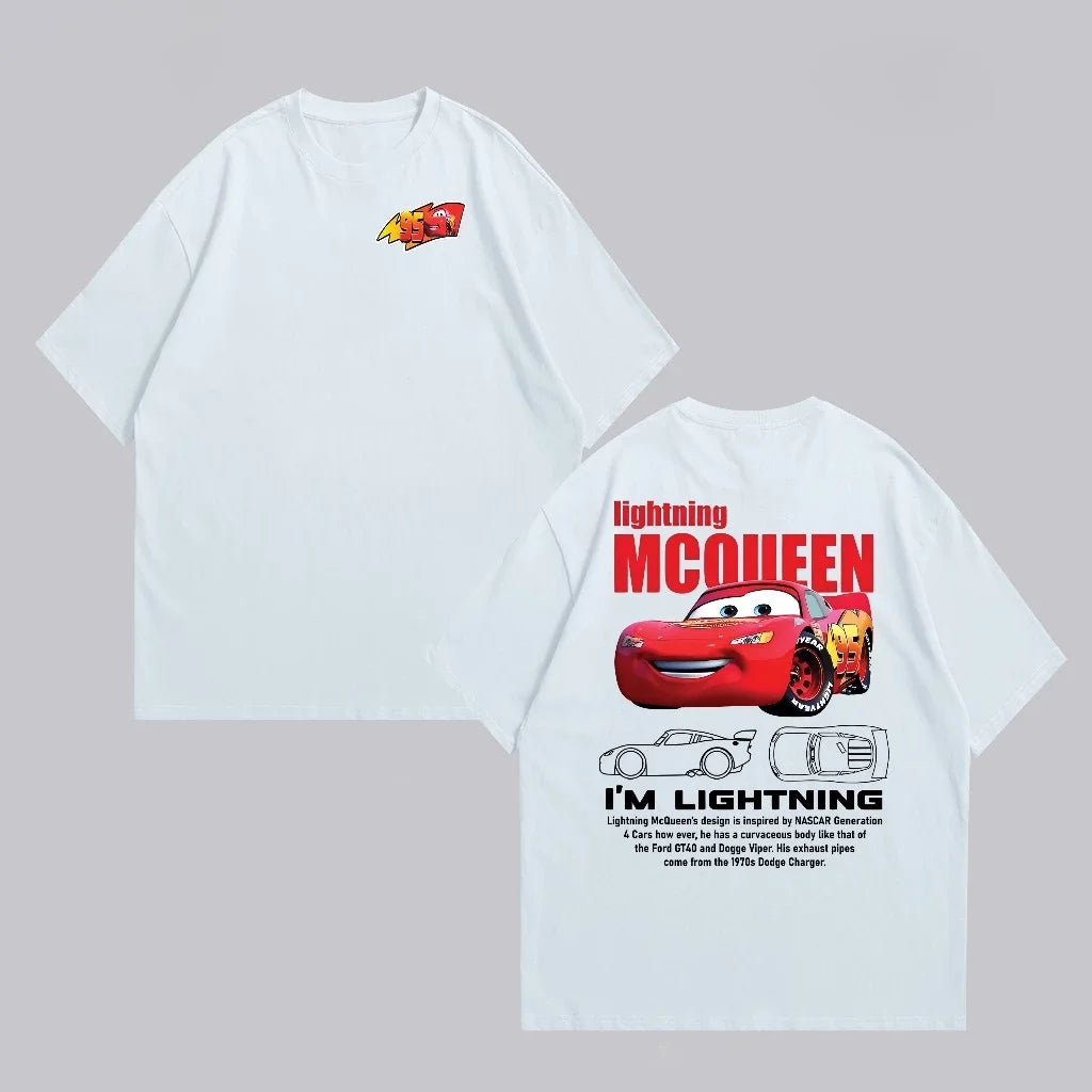 Summer New Lightning Mcqueen and Sally Printed Couple T-shirt Sally and Mcqueen Casual Cute Women's T-shirt Casual Tee Tops