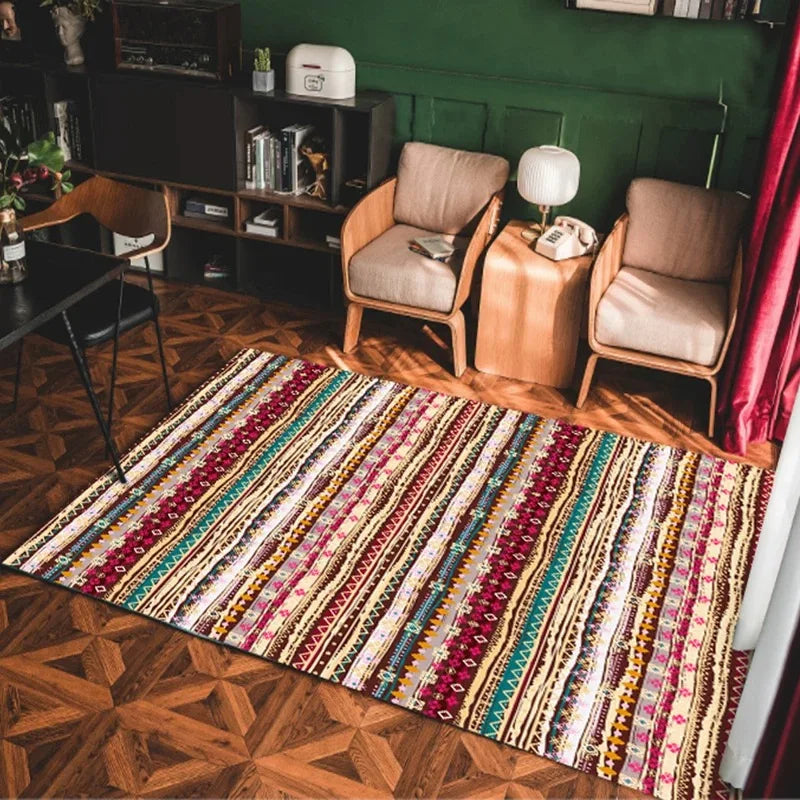 VIKAMA Bohemian Machine Washable Living Room Carpet Soft Non-Slip Ethnic Style Bedroom Cloakroom Carpet Foldable Home Decor