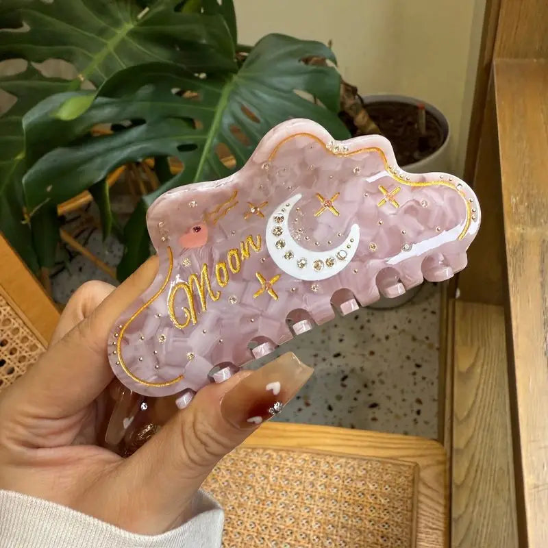 1pc New style of grasping clip with stars, moon, diamonds, simple and fashionable hair accessories, shark hair clip