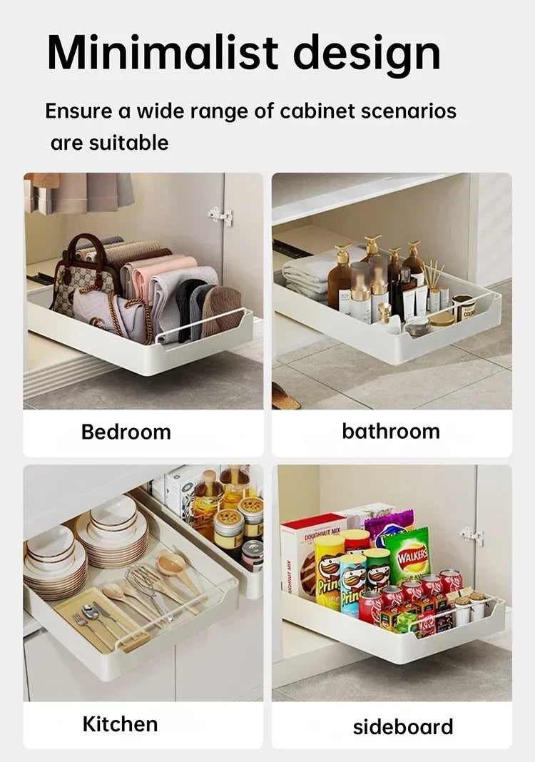 ZEXEF Kitchen Storage Box with Sliding Rail Pull-out Cabinet Storage Rack Spice Pantry Shelves Drawer Kitchen Organizer Basket